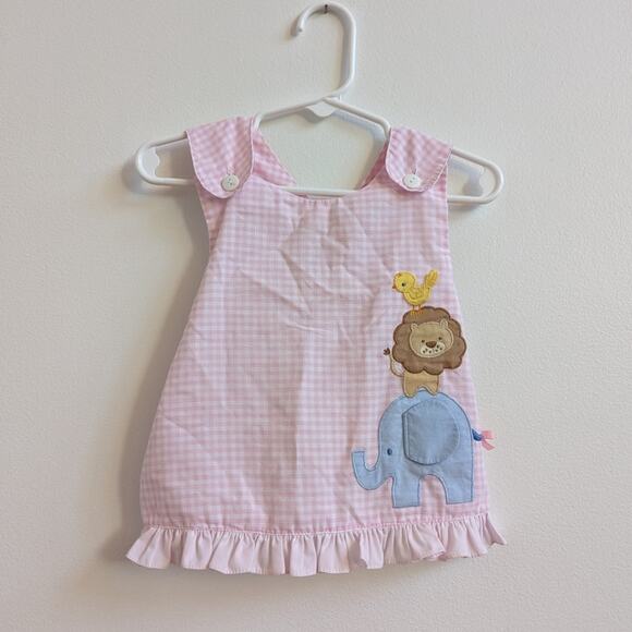 Petit Ami Top Baby Girls Sz 9m Pink Gingham Animal Swing Vintage - Picture 1 of 4